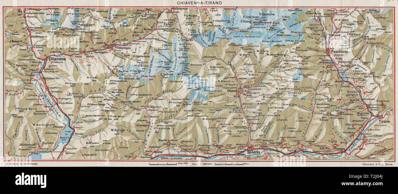 CHIAVENNA-TIRANO. Chiesa Poschiavo Maloja Sondrio. Vintage map plan. Italy 1948 Stock Photo
