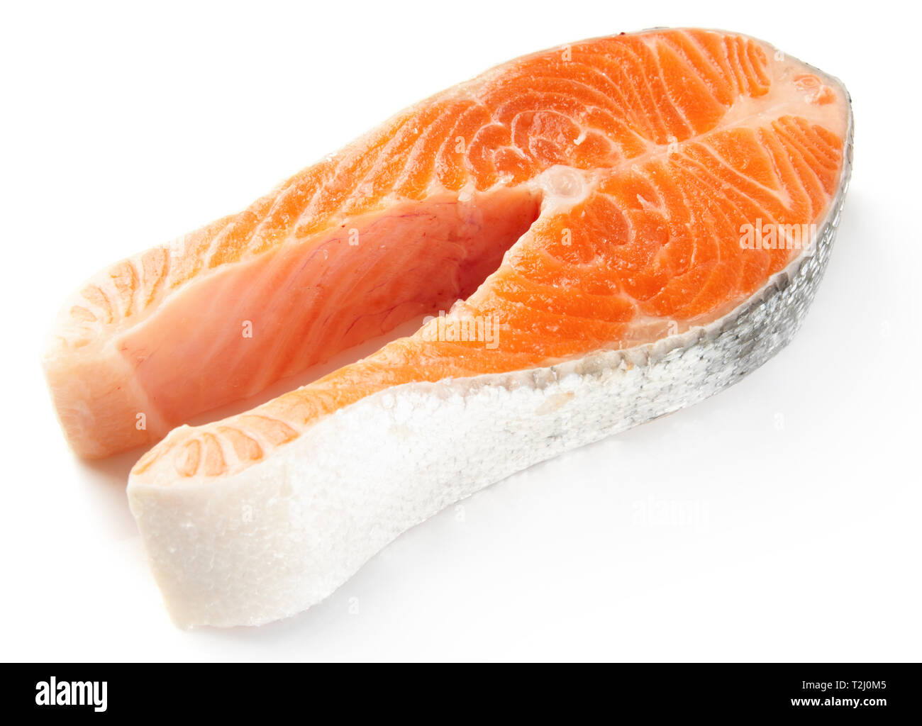Raw fresh salmon steak isolated on white background Stock Photo - Alamy