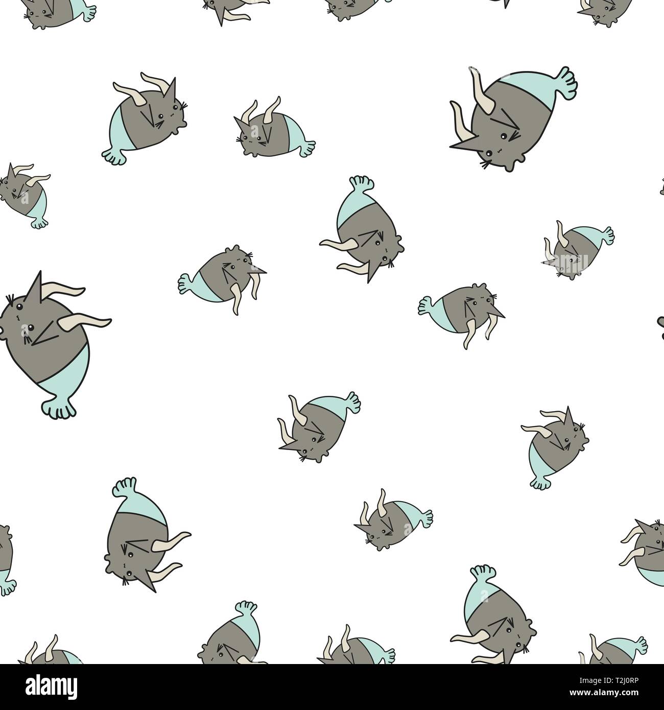 Seamless pattern of cartoon bunnies denoting capricorn zodiac signs. Vector illustration on white background. Stock Vector