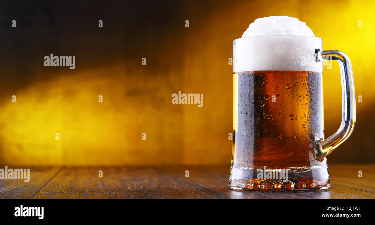 Composition with glass of draught beer. Stock Photo