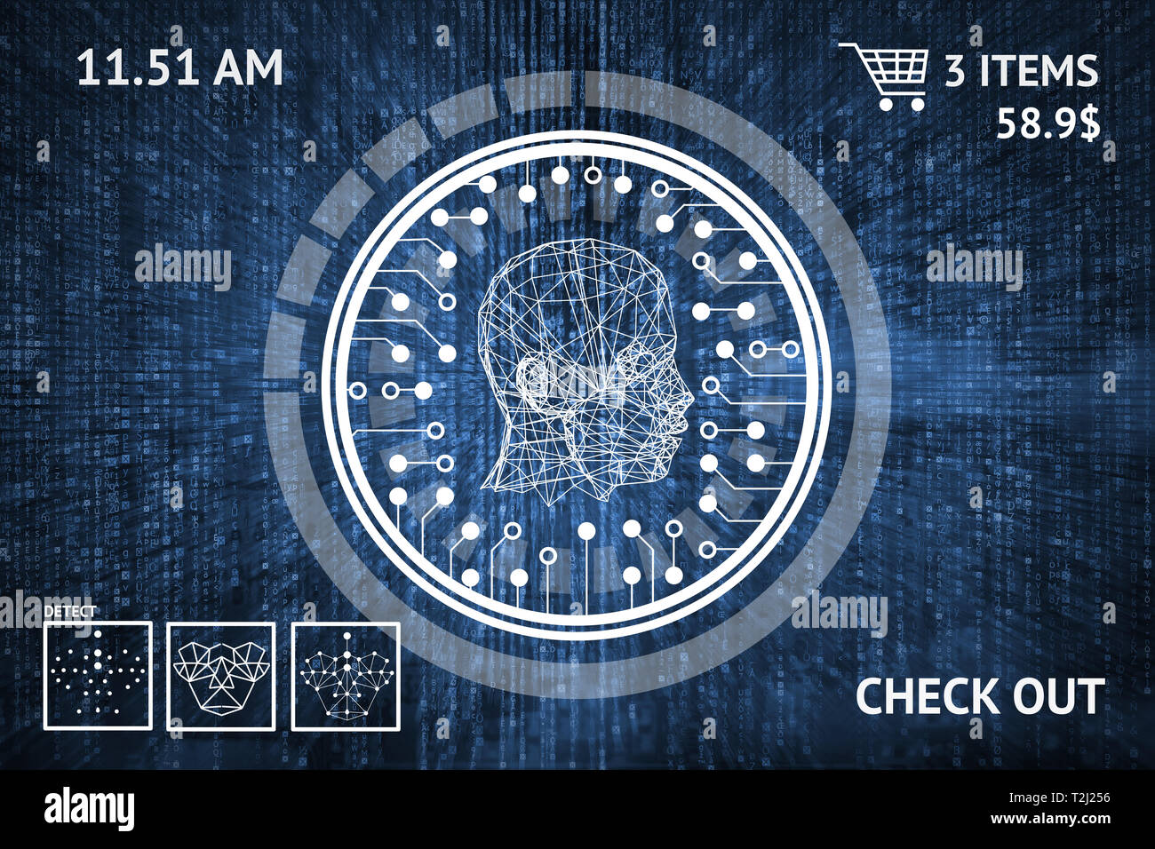 Machine learning systems technology , accurate facial recognition biometric technology and artificial intelligence concept. HUD illustrative of face d Stock Photo