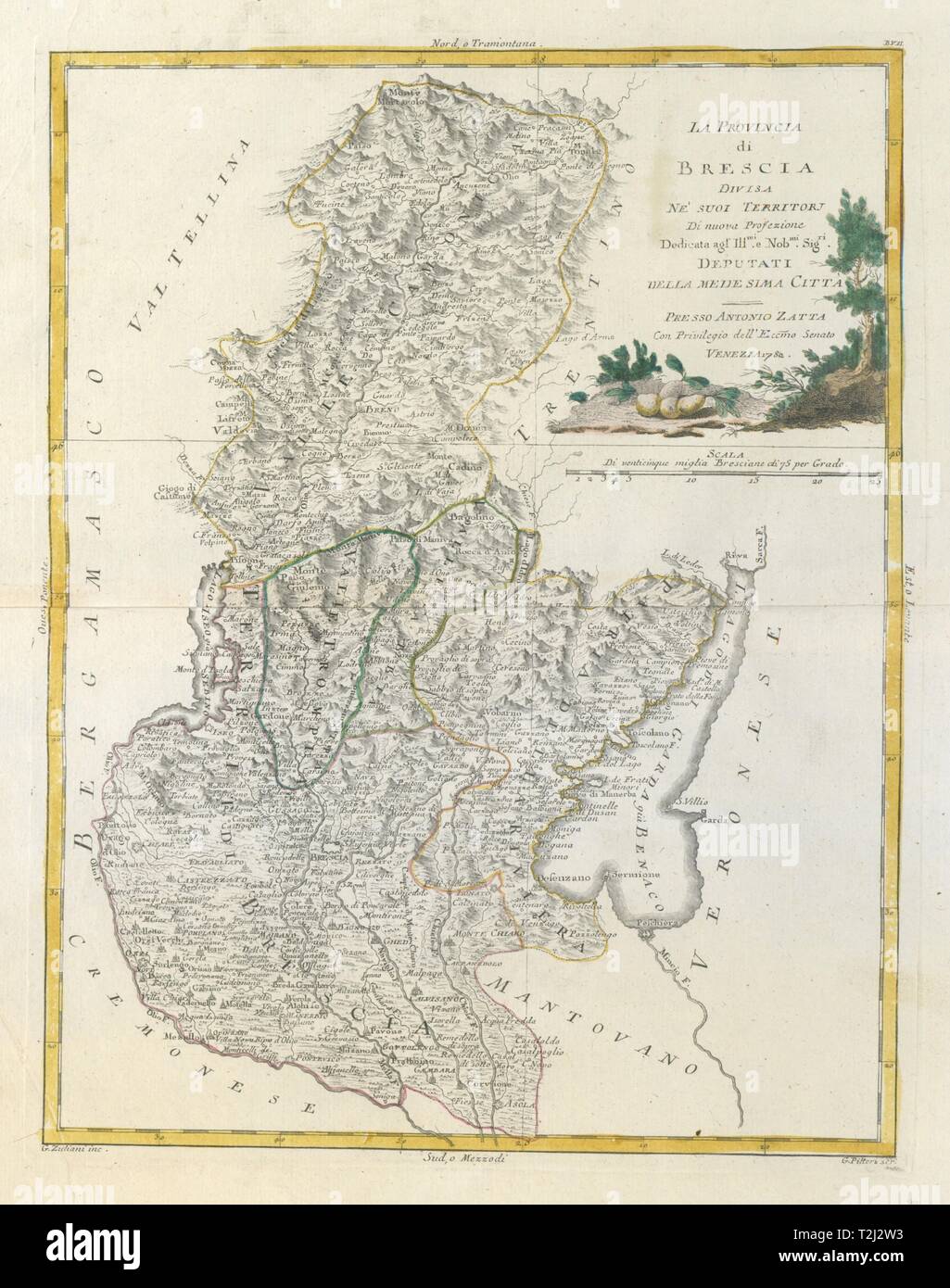 'La Provincia di Brescia'. Lombardy. Lake / Lago di Garda & Iseo. ZATTA 1784 map Stock Photo