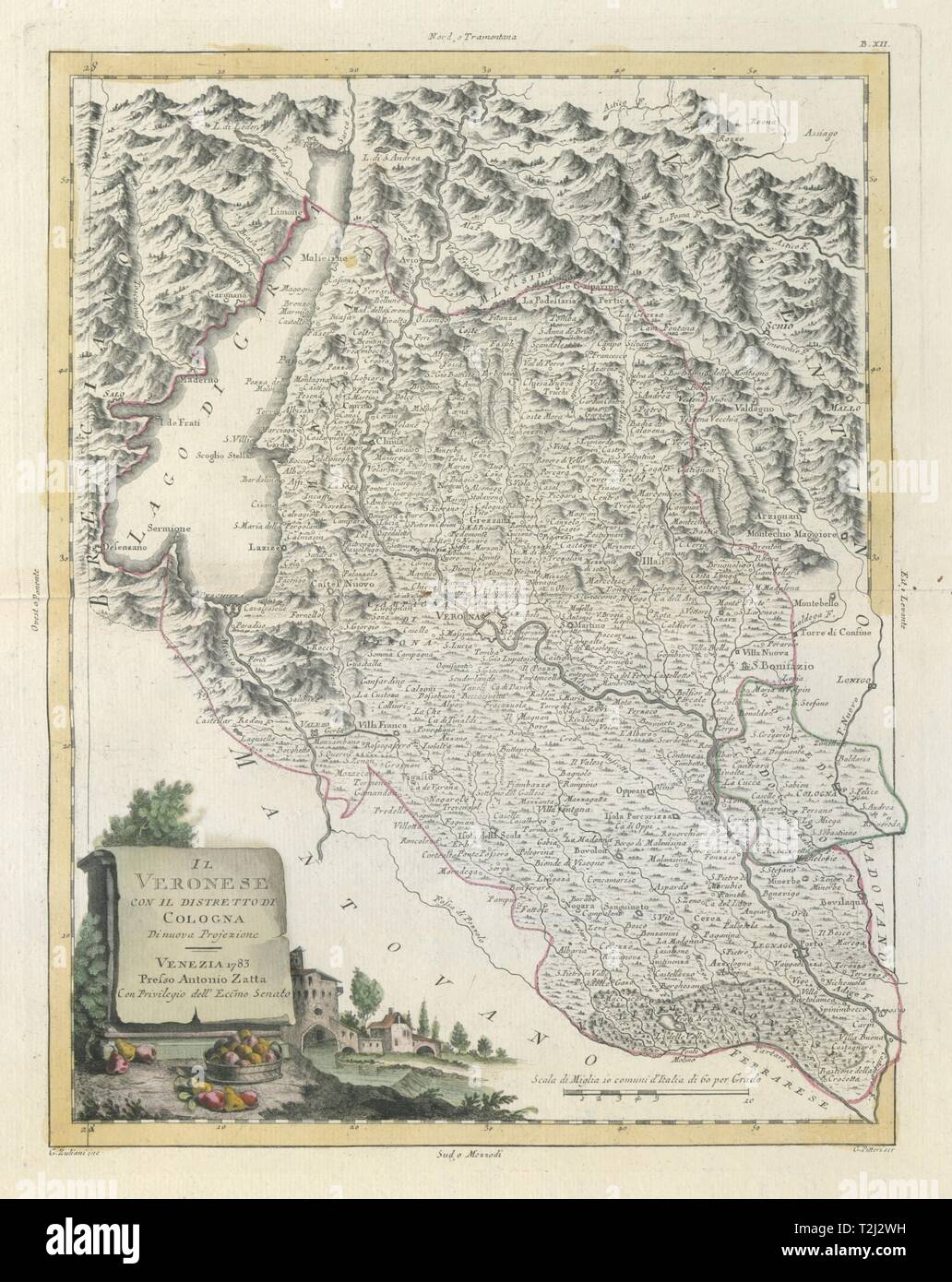 'Il Veronese con il Distretto di Cologna'. Verona. Lake Garda. ZATTA 1784 map Stock Photo