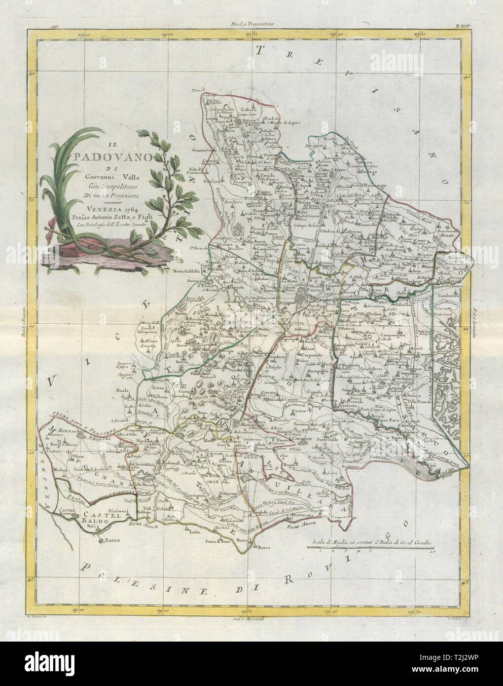 Province Of Antique Map Il Padovano…". Padua Province, Veneto, Italy. Zatta 1784 Old Antique Map  Stock Photo - Alamy