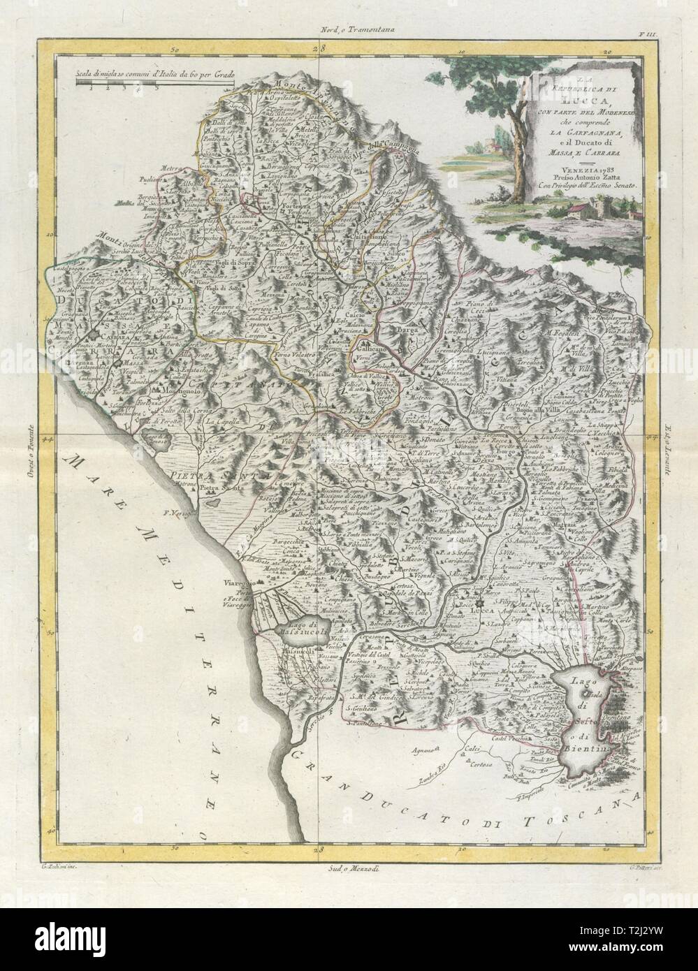 'La Republica di Lucca con parte del Modenese…' Northern Tuscany. ZATTA 1784 map Stock Photo
