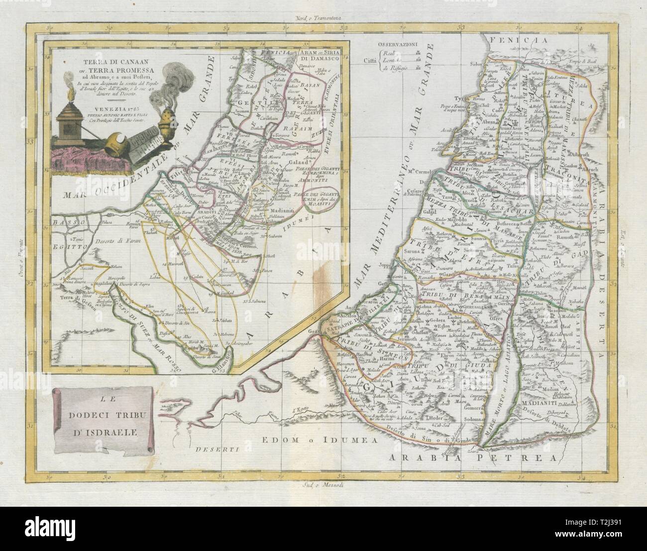 'Le Dodeci Tribu d'Isdraele'. Promised Land. 12 Tribes of Israel. ZATTA 1785 map Stock Photo