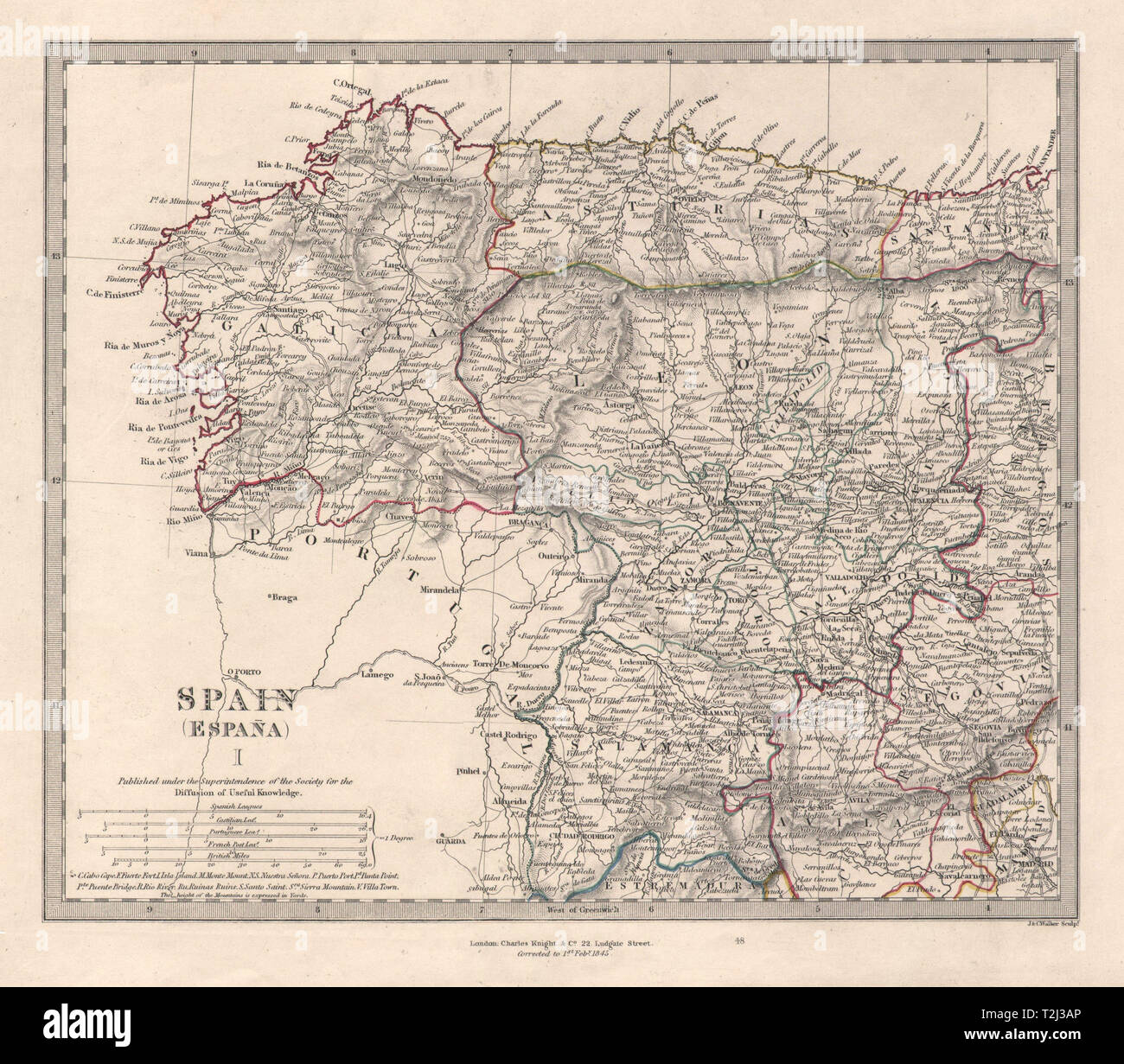 SPAIN NW. Galicia Leon Asturias Zamora Palencia Salamanca Toro. SDUK 1846 map Stock Photo