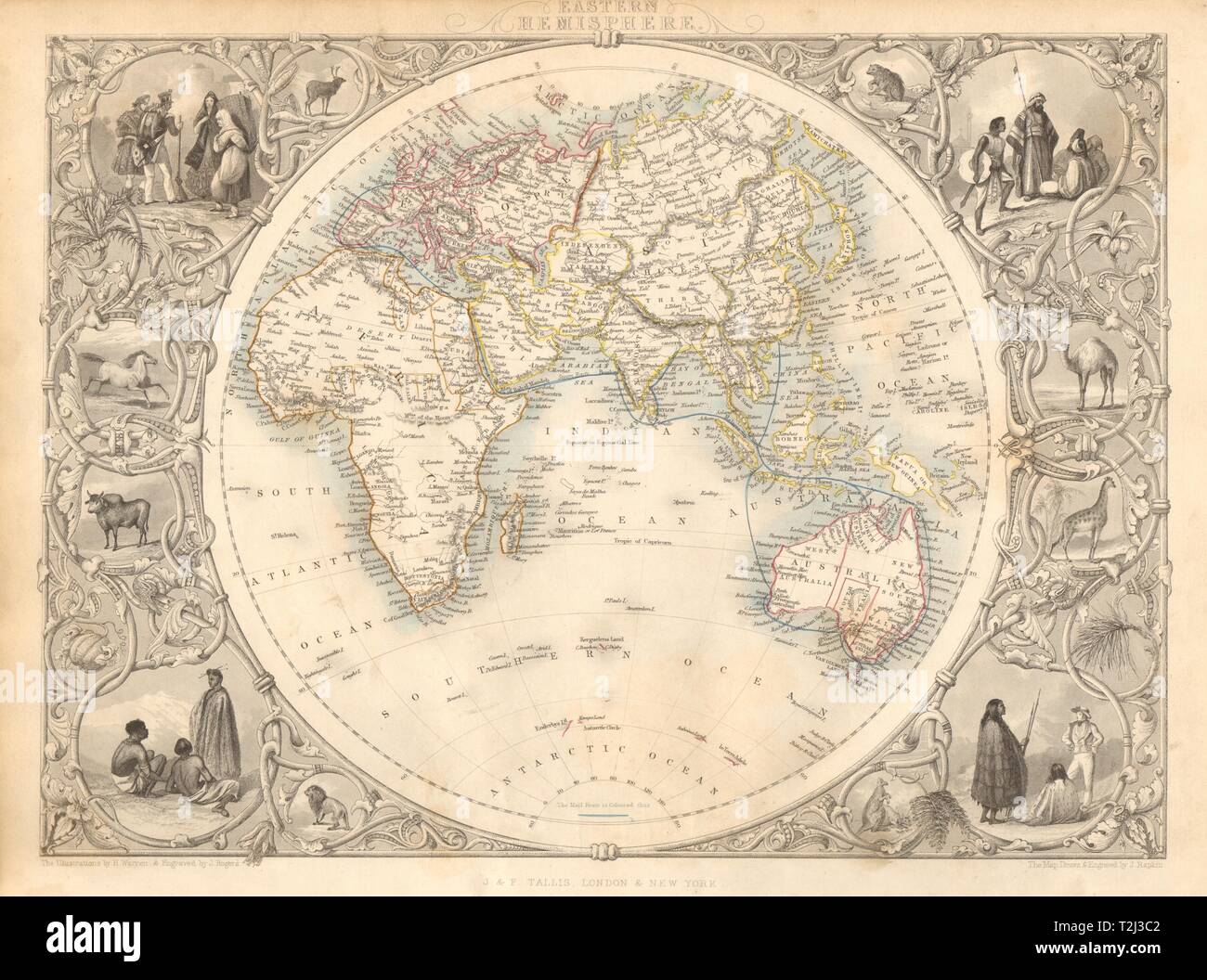 Mail Routes In My Area Eastern Hemisphere.shows Mail Routes To British Colonies. Rapkin/Tallis  1851 Map Stock Photo - Alamy