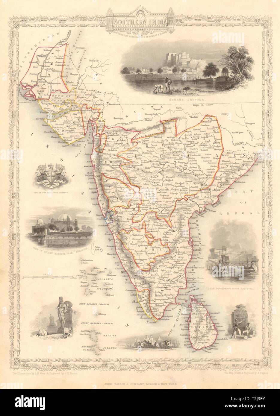 SOUTHERN INDIA. Amber Fort, Jaipur & Gol Gumbaz, Bijapur. RAPKIN/TALLIS 1851 map Stock Photo