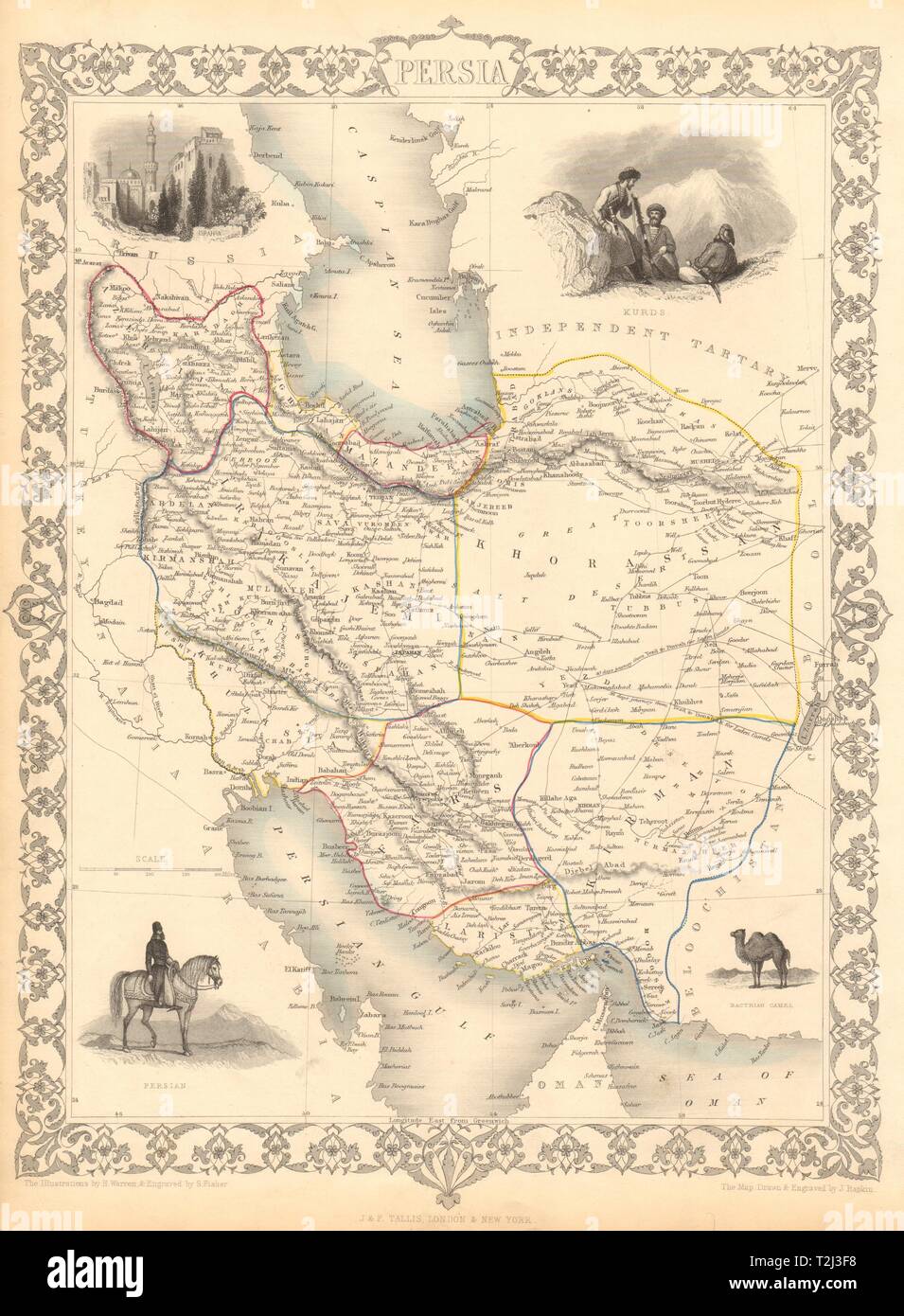 PERSIA. View of Ispahan. Iran. Shows Dubai & Abu Dhabi TALLIS & RAPKIN 1851 map Stock Photo