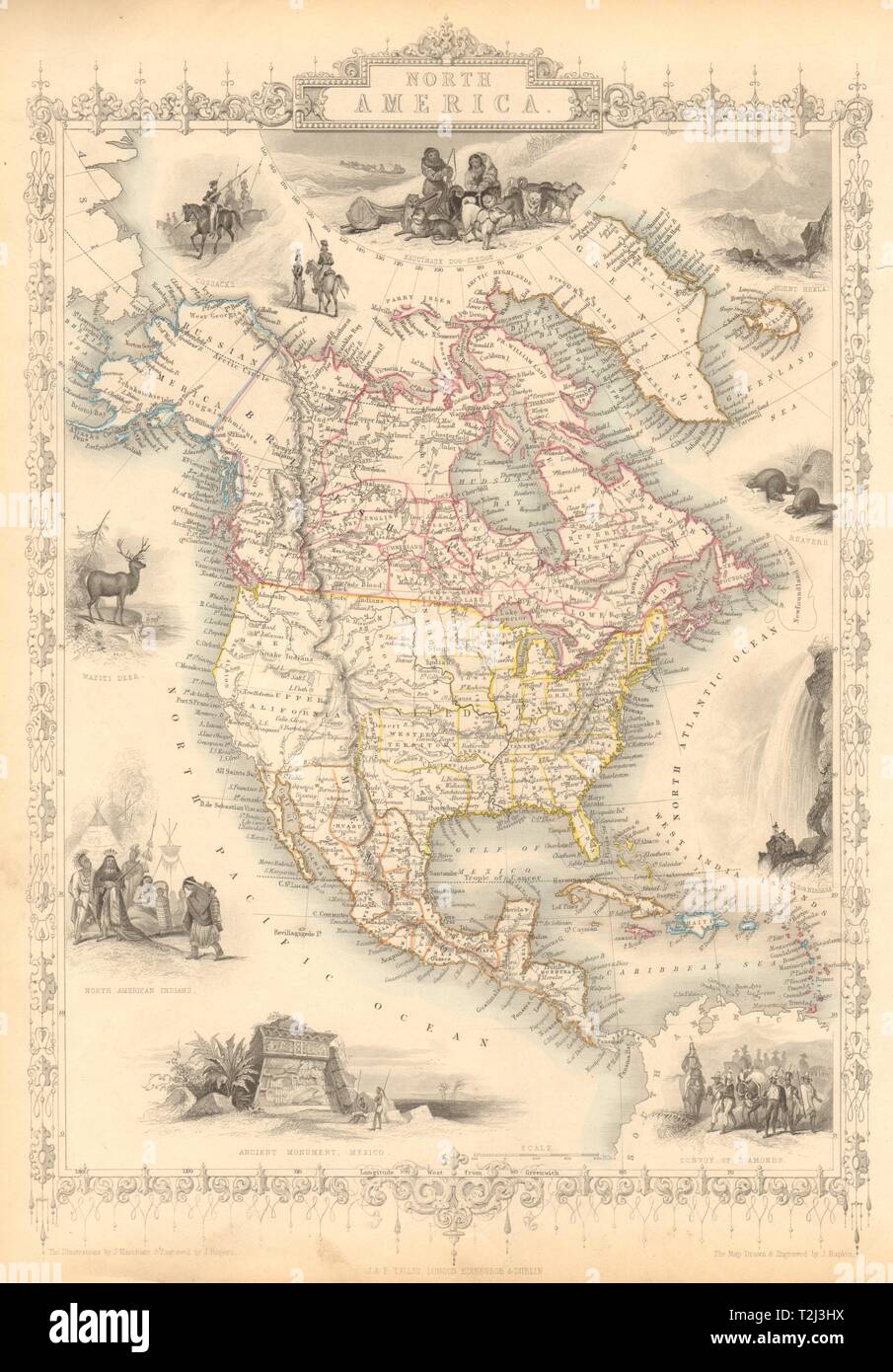 NORTH AMERICA. 31 US states. Texas with Republic border. RAPKIN/TALLIS 1851 map Stock Photo