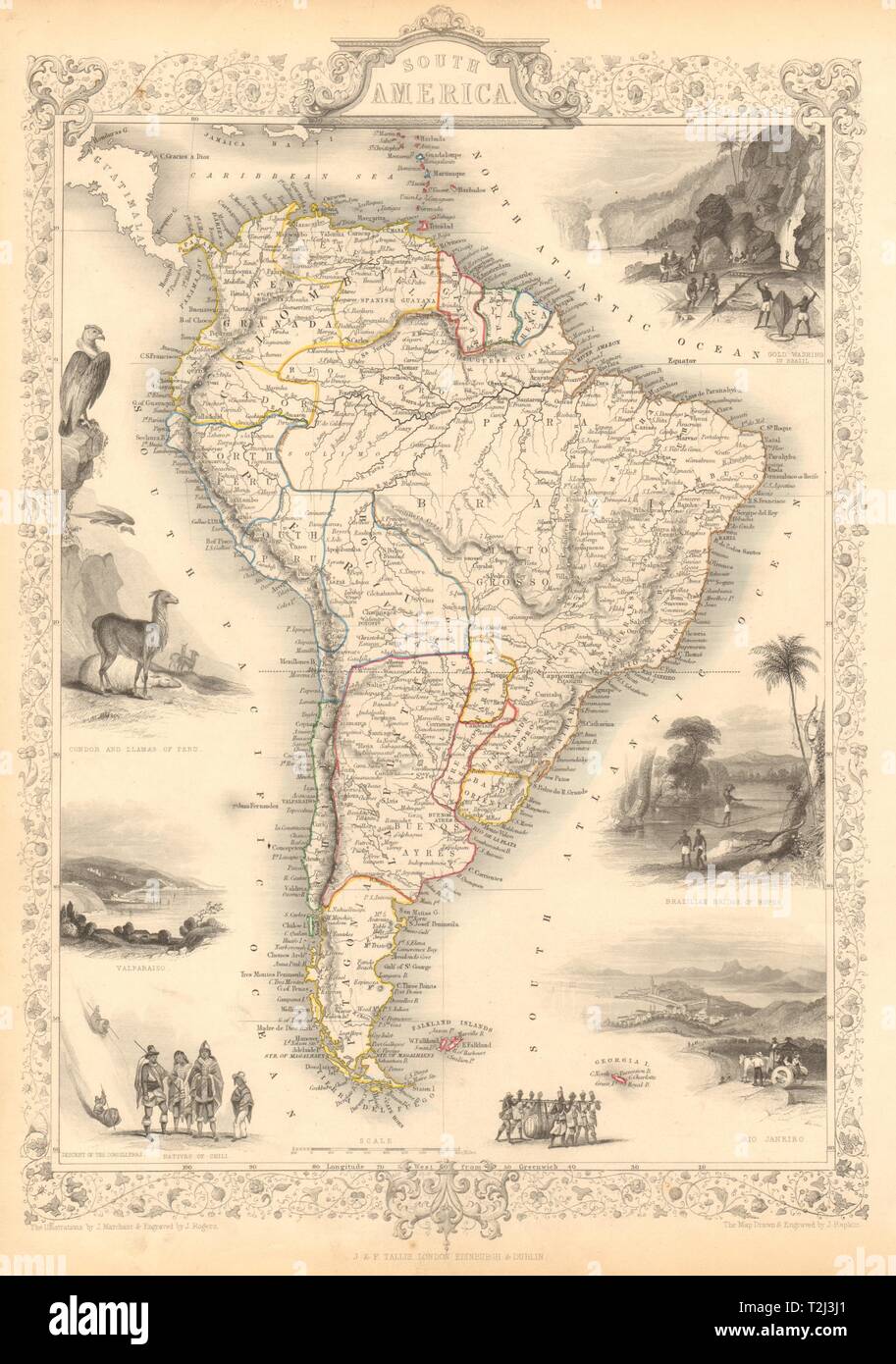 SOUTH AMERICA. Peru–Bolivian Confederacy. Gran Colombia. RAPKIN/TALLIS 1851 map Stock Photo