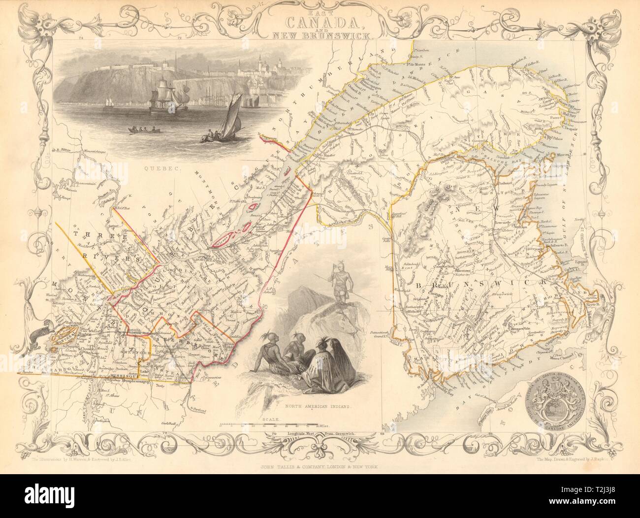 Eastern Canada Map With Cities East Canada & New Brunswick. Quebec. Québec City View. Tallis & Rapkin 1851  Map Stock Photo - Alamy