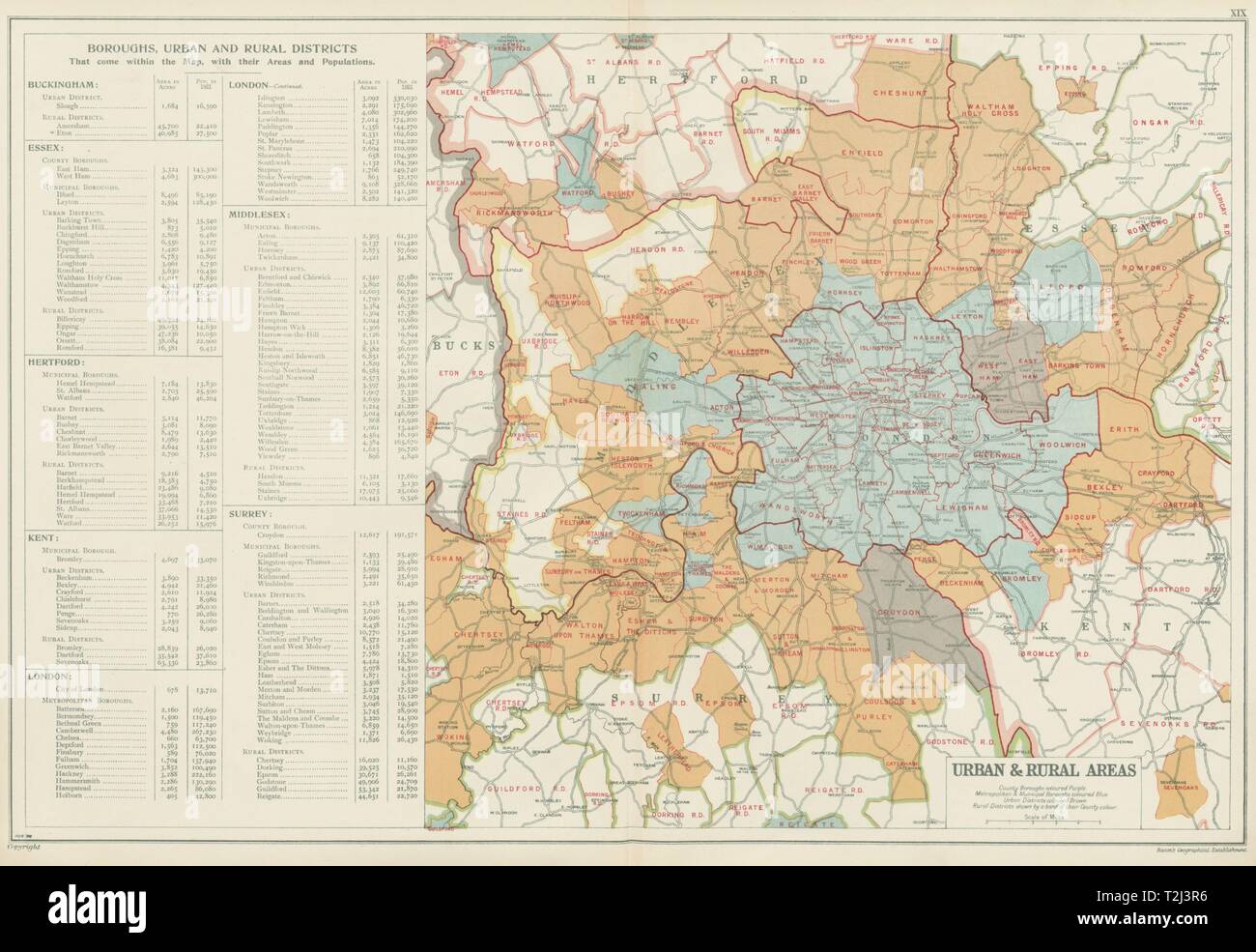 LONDON showing Municipal Boroughs, Urban Districts & Rural areas. BACON ...
