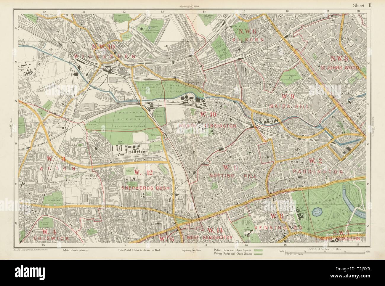 W LONDON Kilburn Bayswater Maida Vale Notting Hill Shepherds Bush.BACON 1934 map Stock Photo