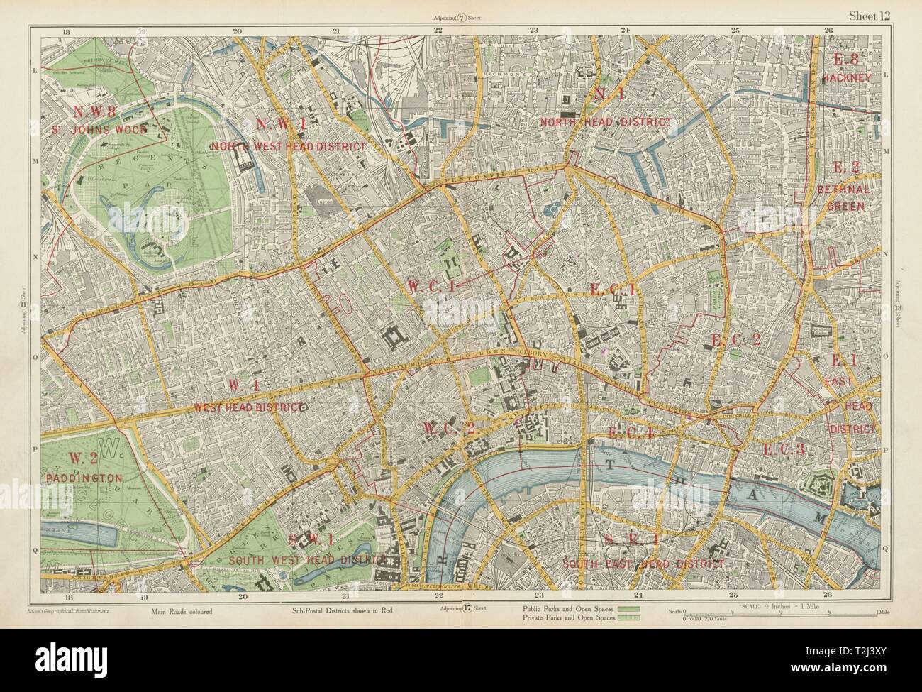 LONDON CENTRAL Westminster West End City Islington Southwark. BACON 1934 map Stock Photo