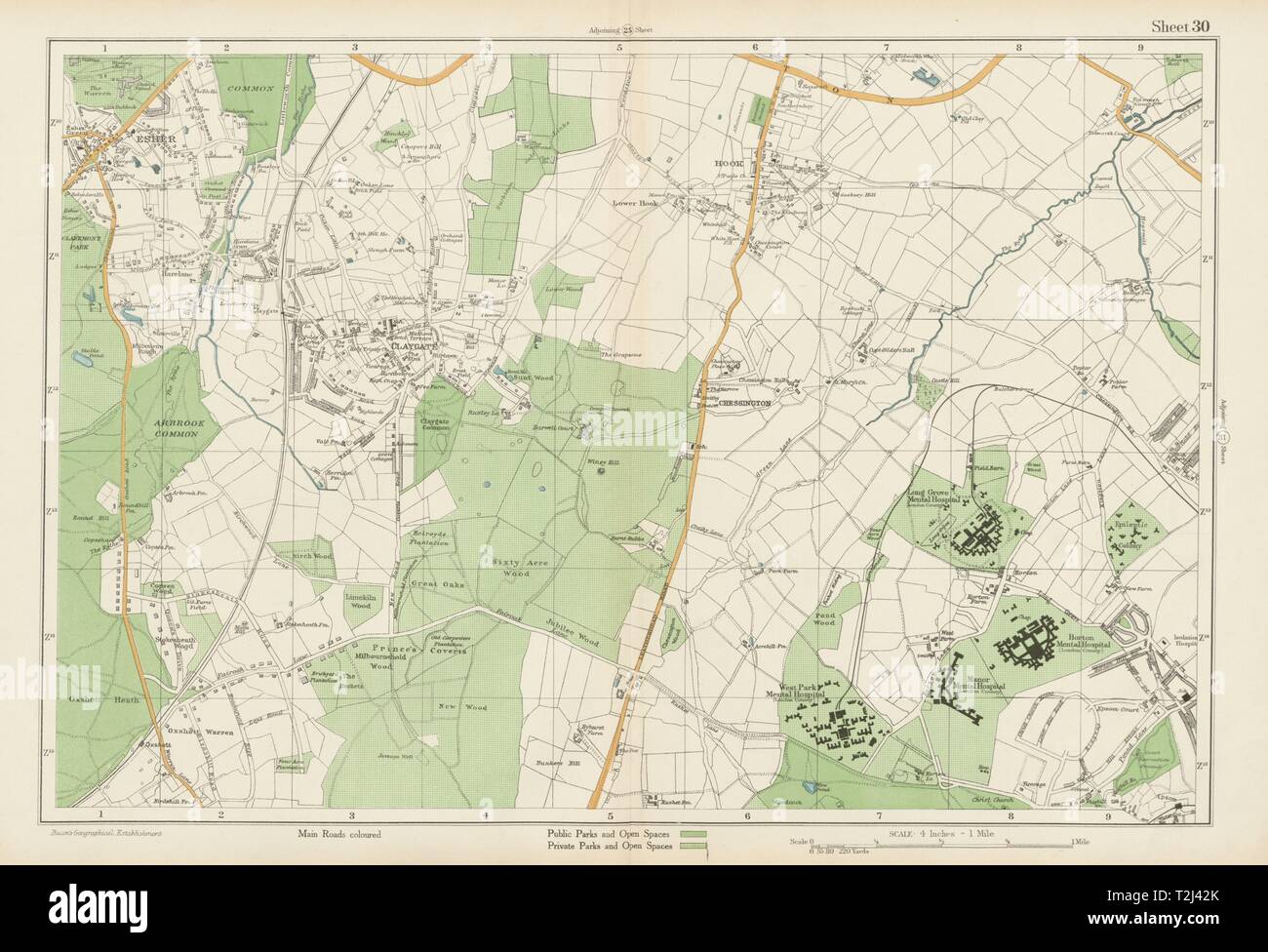 SURBITON Thames Ditton Long Ditton Giggs Hill Hinchley Wood Hook 1964 old map 