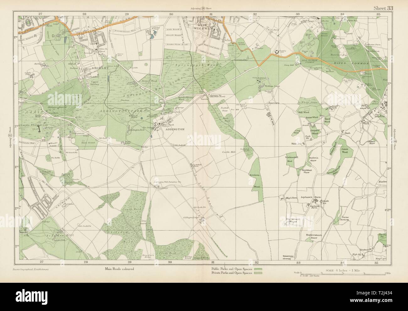 EAST CROYDON Selsdon West Wickham New Addington Hayes Shirley. BACON 1934 map Stock Photo
