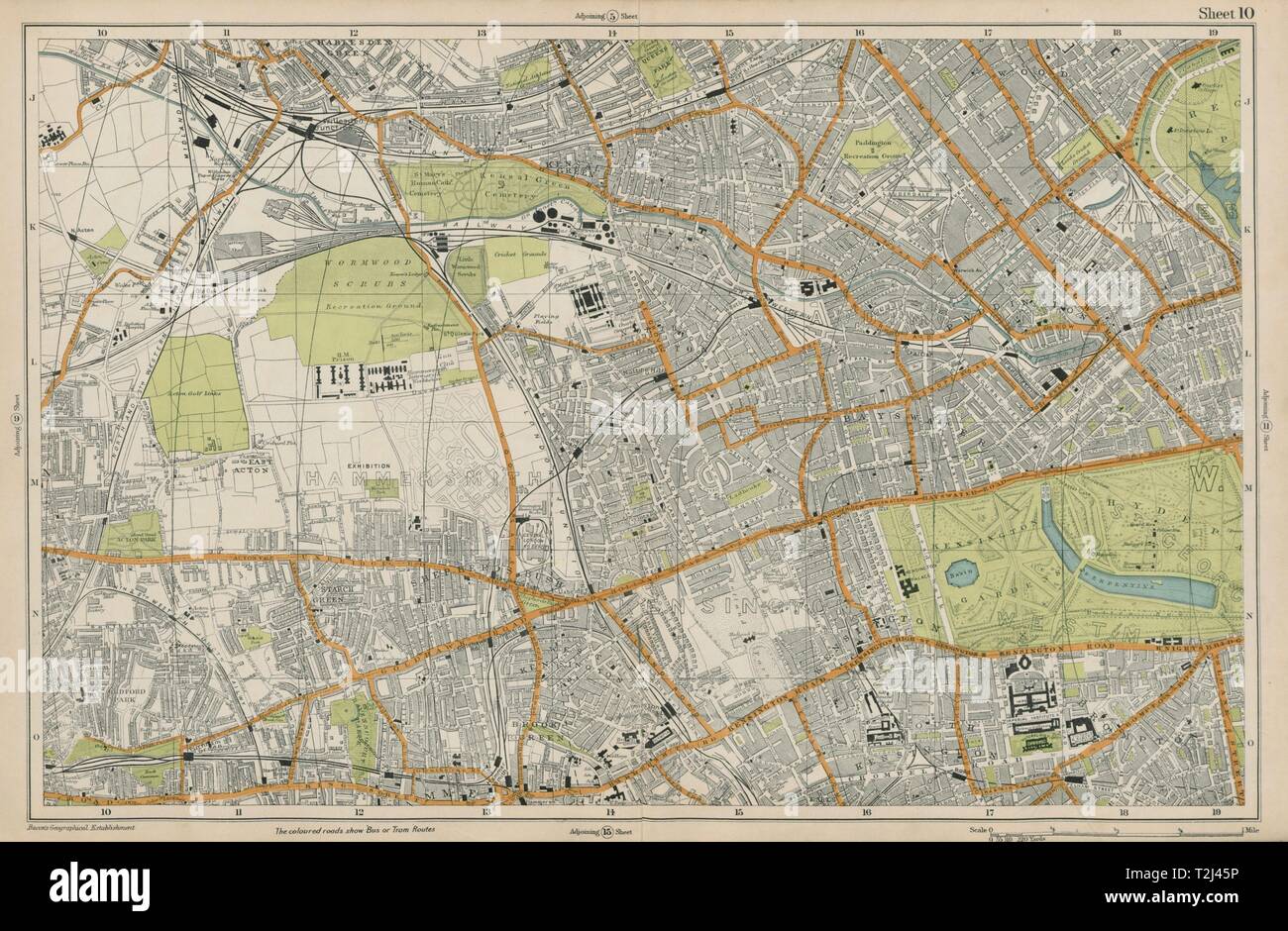 LONDON Notting Hill Kensington St Johns Wd Hammersmith Bayswater BACON  1919 map Stock Photo
