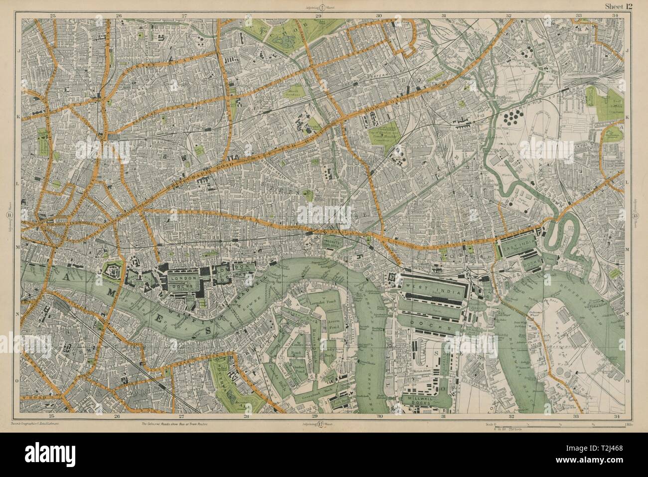 LONDON City East End Southwark Bethnal Green Docks Shoreditch. BACON  1919 map Stock Photo