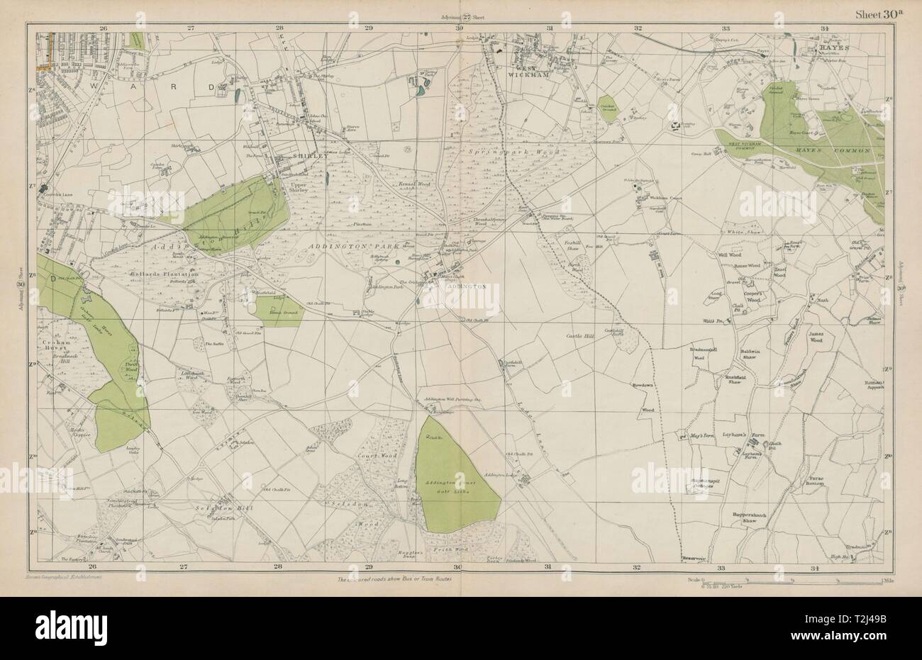 EAST CROYDON Selsdon West Wickham New Addington Hayes Shirley. BACON 1919 map Stock Photo