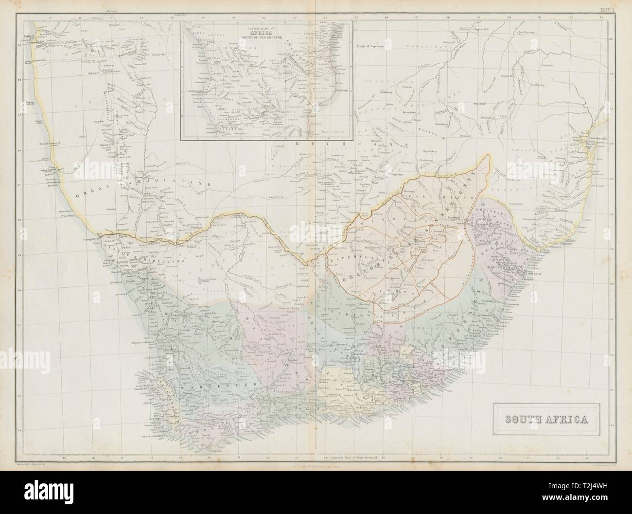 South Africa. Orange River Sovereignty Namaqualand Bechuana SIDNEY HALL 1856 map Stock Photo