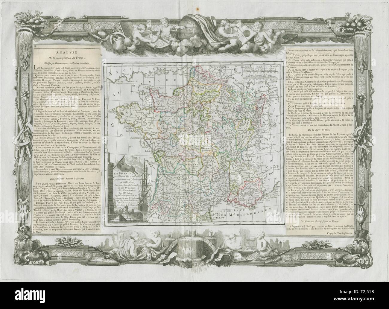 'La France divisée en… Gouvernemens'. DESNOS/DE LA TOUR 1771 old antique map Stock Photo