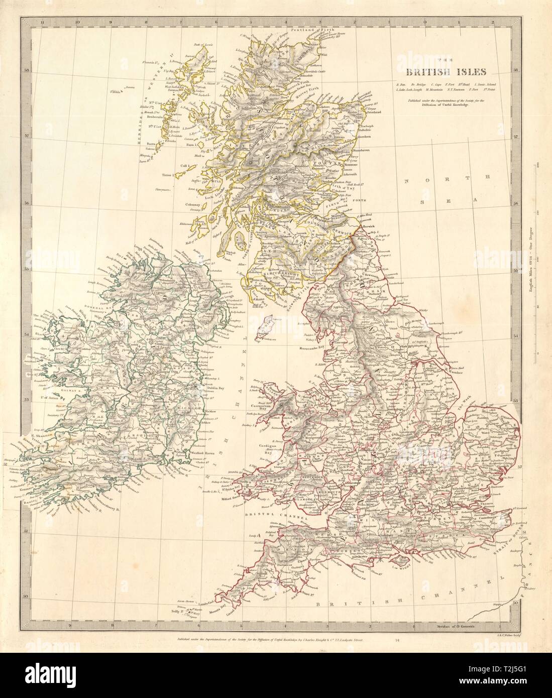 Map Of England Rivers And Towns British Isles. United Kingdom & Ireland. Counties Towns Rivers. Sduk 1845  Map Stock Photo - Alamy