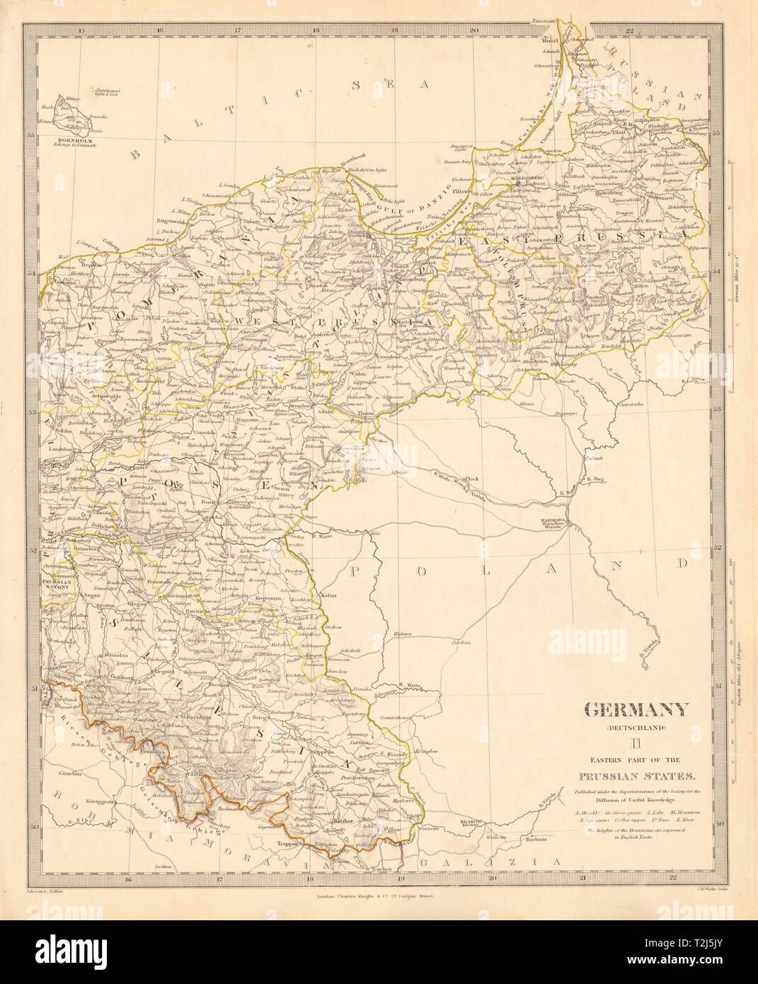 EASTERN GERMANY. Prussian States. Silesia Pomerania Deutschland. SDUK 1845 map Stock Photo