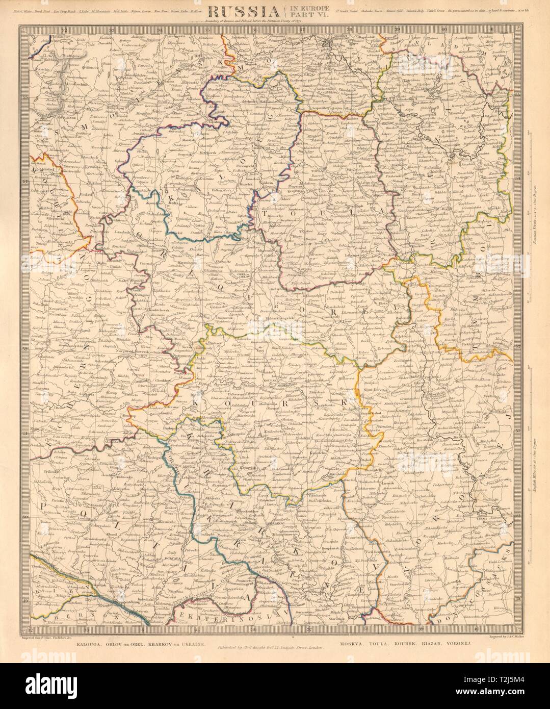 RUSSIA. Kalouga Kharkiv Ukraine Moskva Toula Kursk Riazan Voronej. SDUK 1845 map Stock Photo
