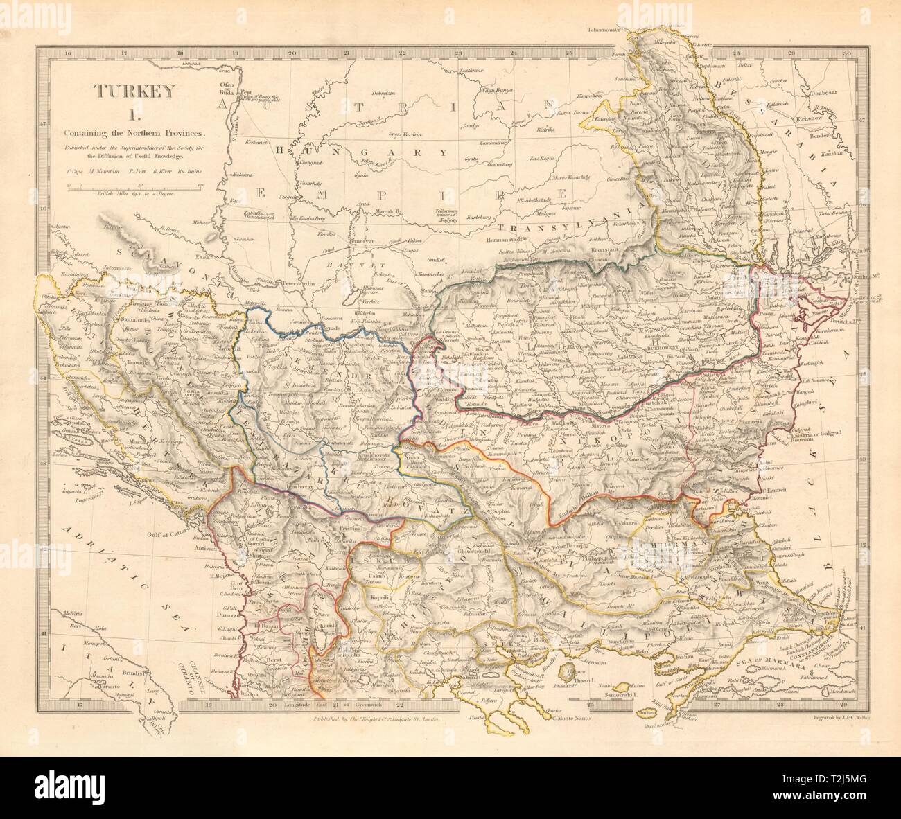 SDUK 1844 map BALKANS Northern Ottoman provinces Wallachia Bulgaria Albania 