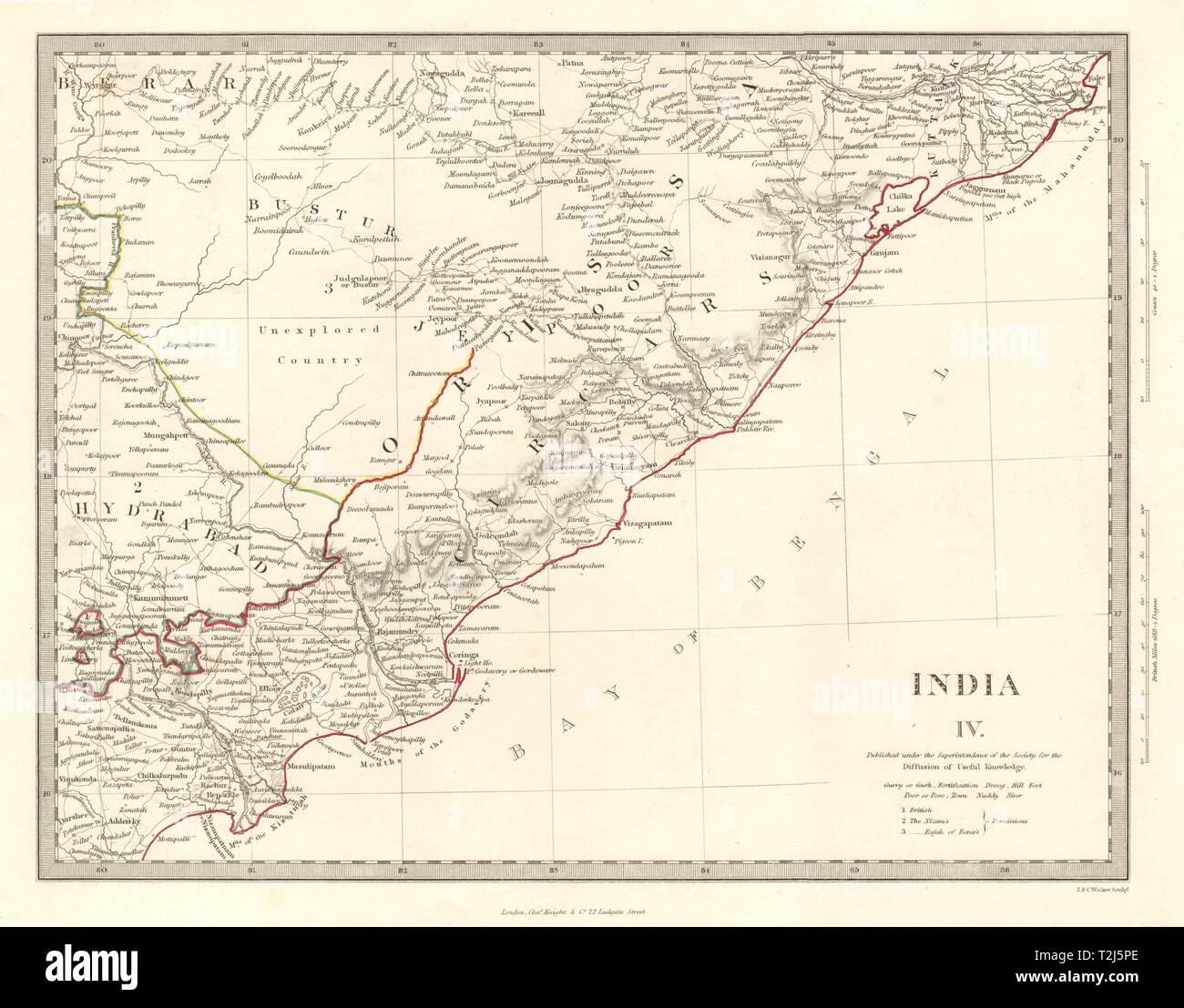 INDIA IV. Cicars Mouths of the Godavery Berar Hyderabad Orissa. SDUK 1846 map Stock Photo
