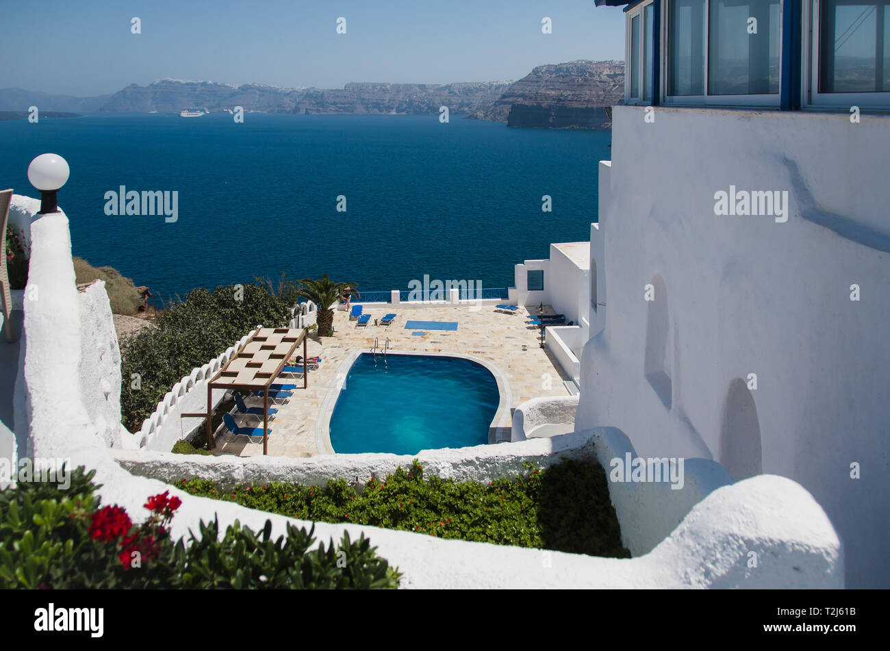 A beautiful hotel in Santorini, Greece. Stock Photo