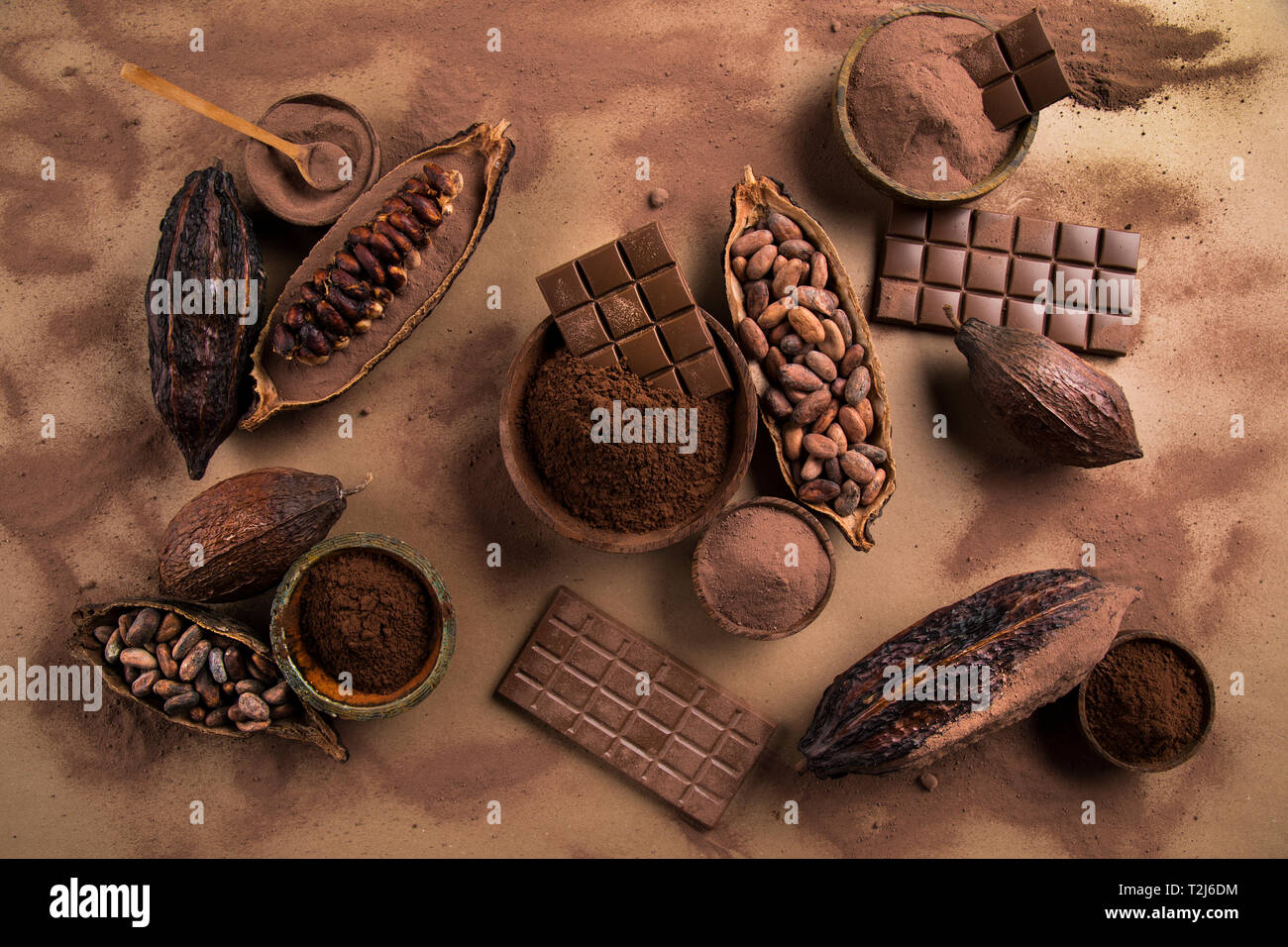 Chocolate Collection, Cocoa pod, candy sweet, dessert on natural paper