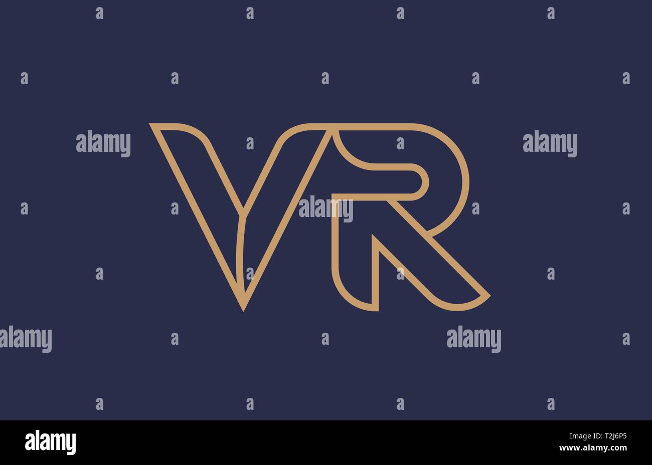 brown blue line alphabet letter VR V R logo combination icon for a ...