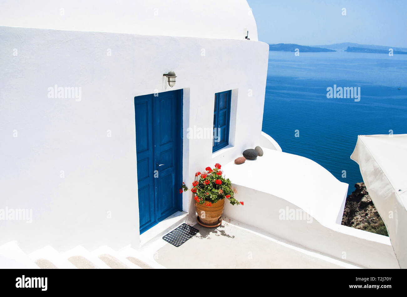 Views of the Cycladic architecture on Santorini, Greece. Stock Photo