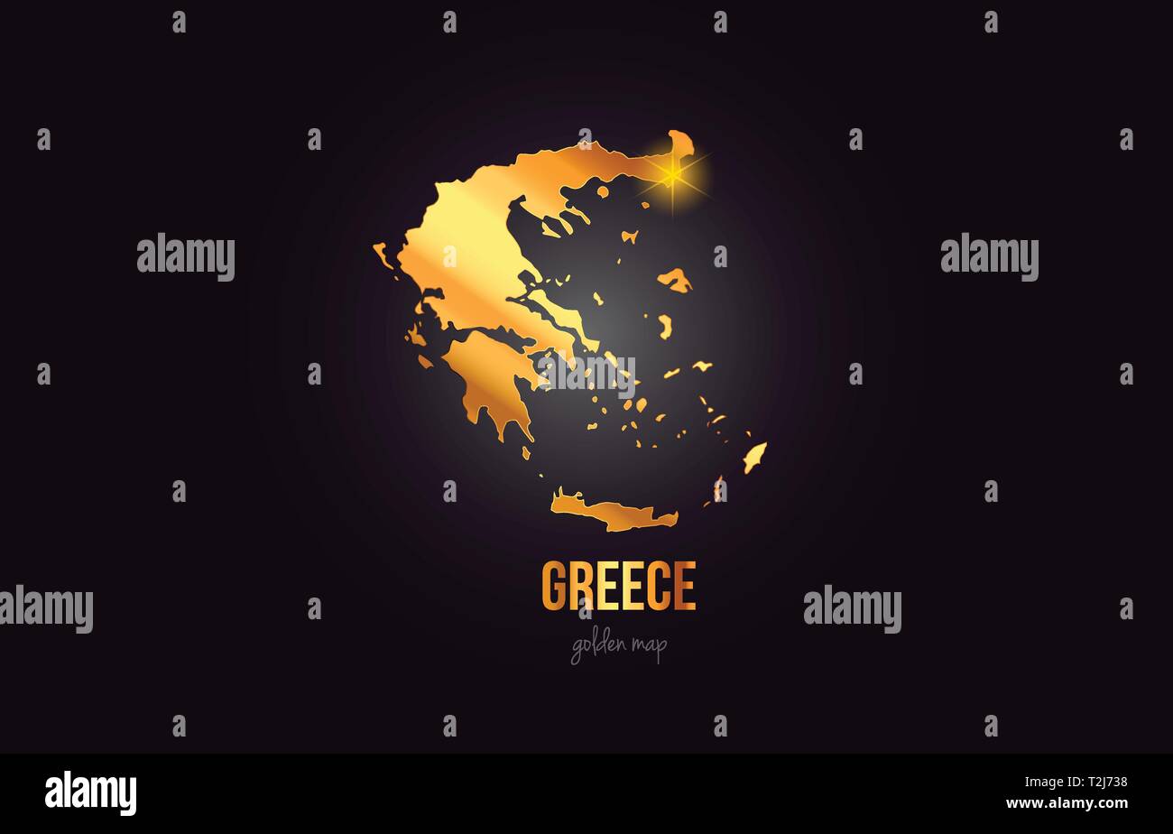Greece country border map in gold golden metal color design suitable