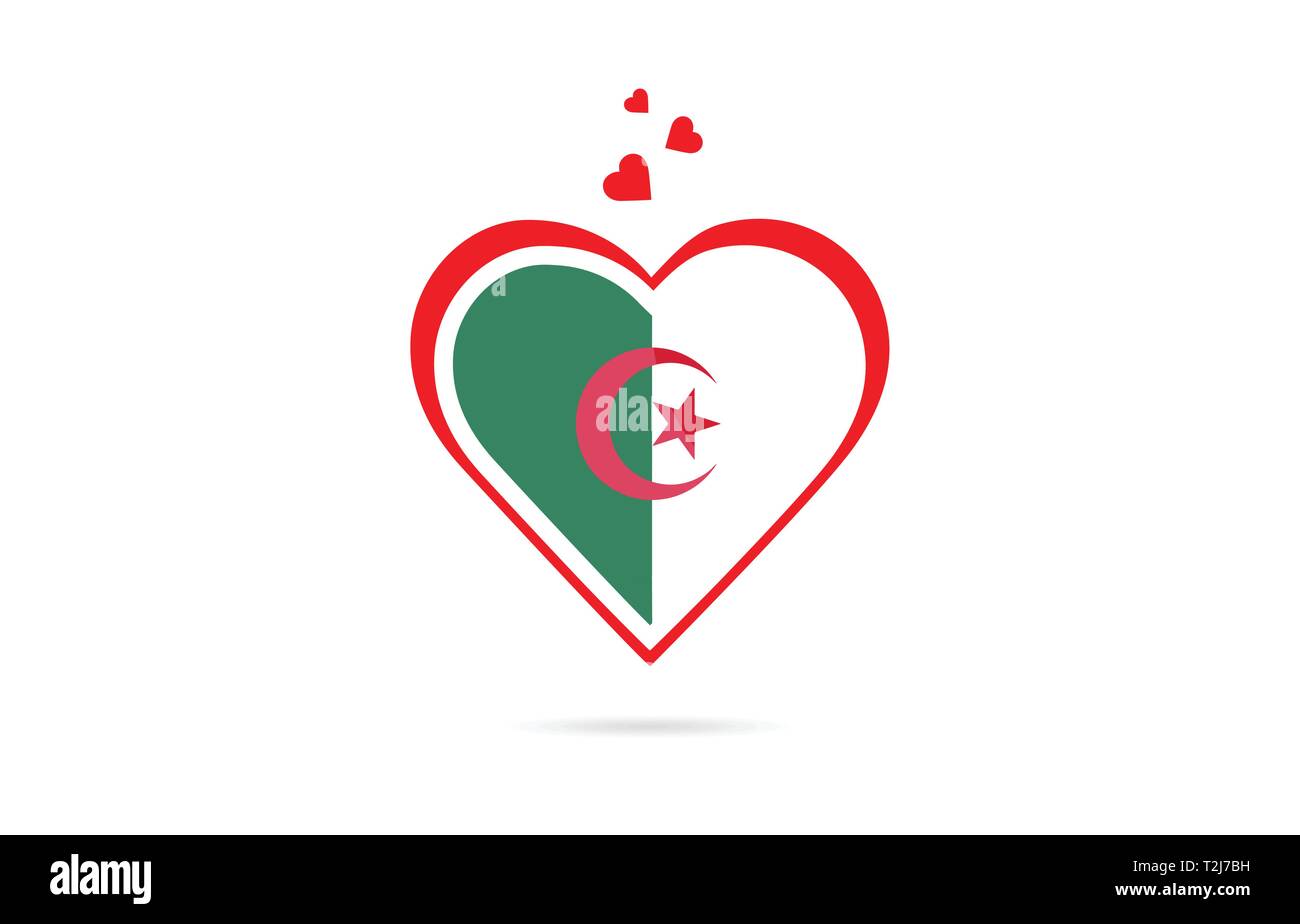 Algeria country flag inside love heart  design suitable for a logo icon design Stock Vector