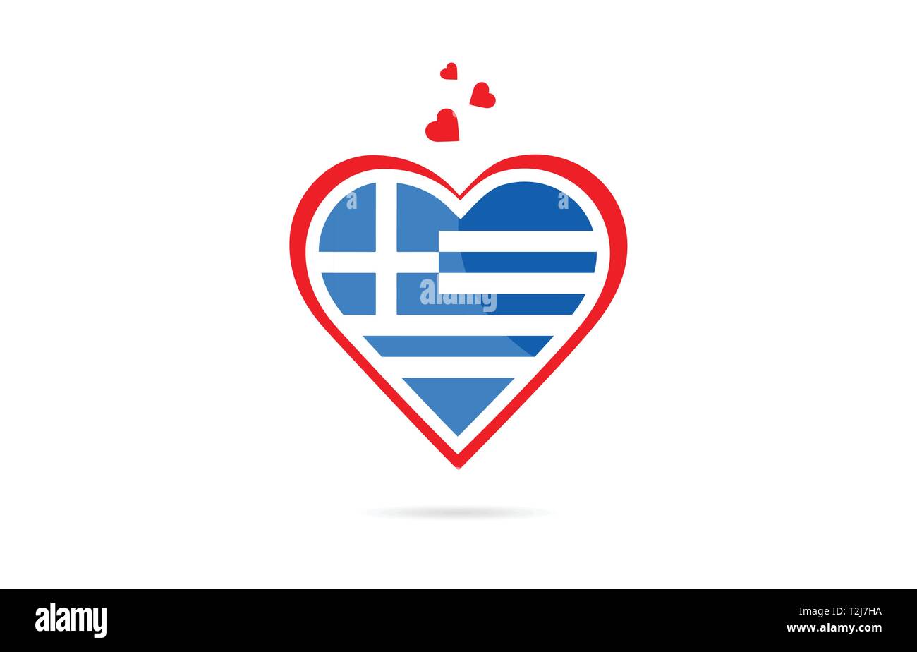 Greece country flag inside love heart design suitable for a logo icon