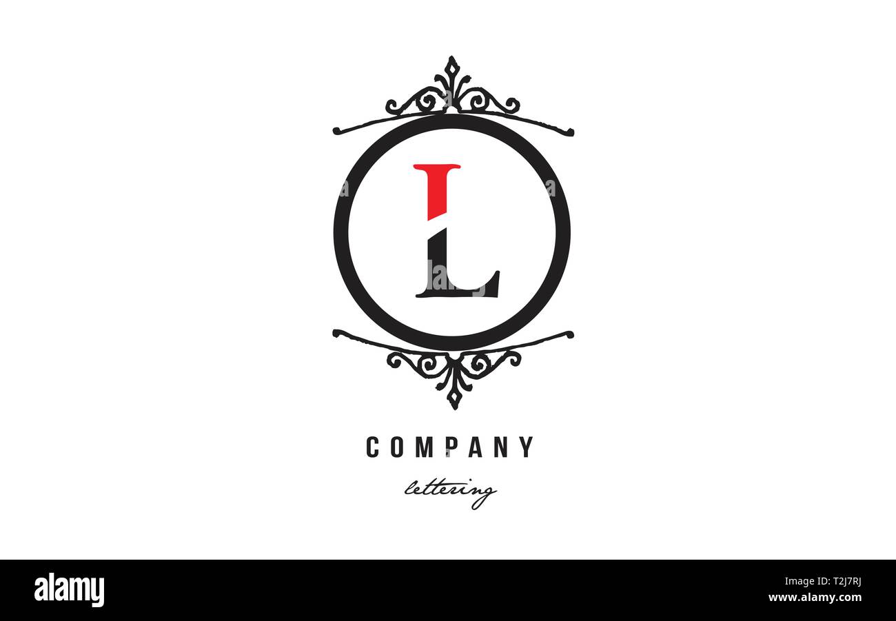 Design of alphabet letter l with black white red color and decorative ...