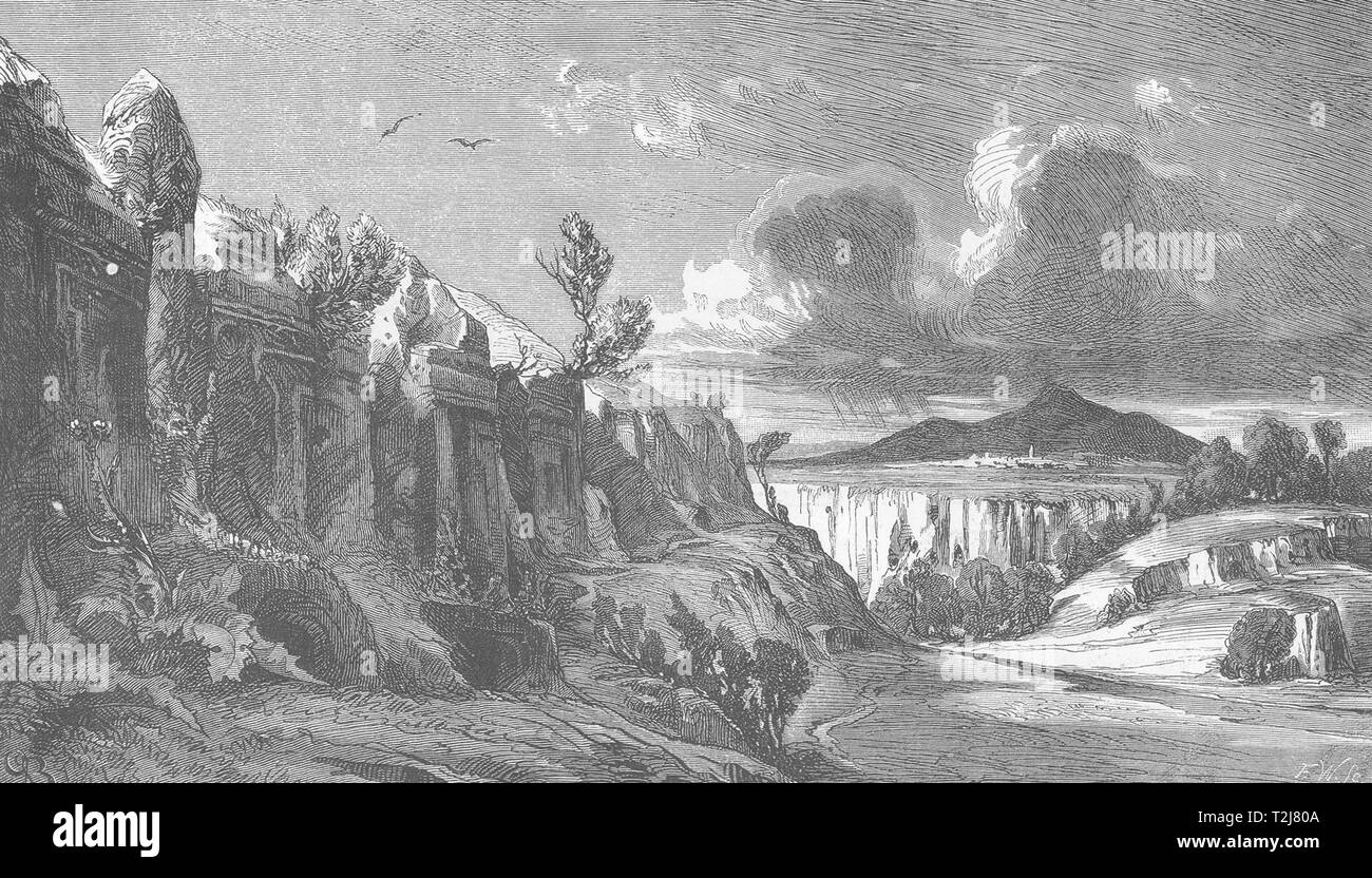 ITALY. Etruscan Rock tombs at Castel D'asso, near Viterbo 1877 old