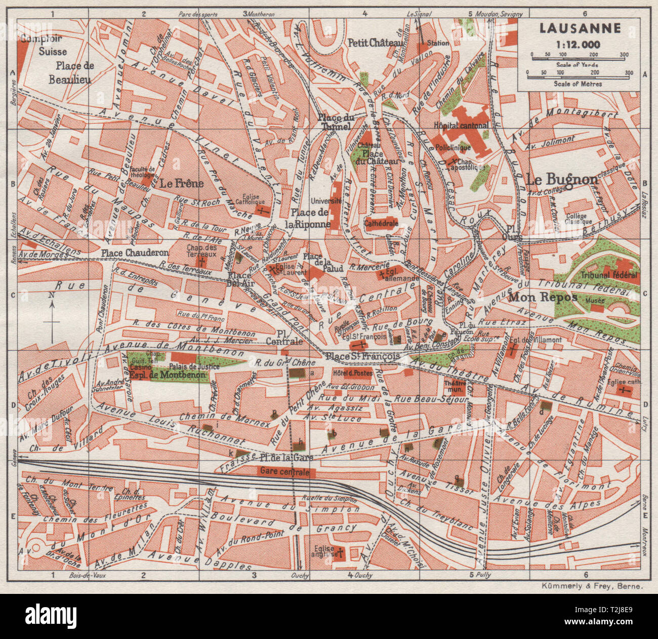 LAUSANNE. Vintage town city map plan. Switzerland 1948 old vintage chart  Stock Photo - Alamy