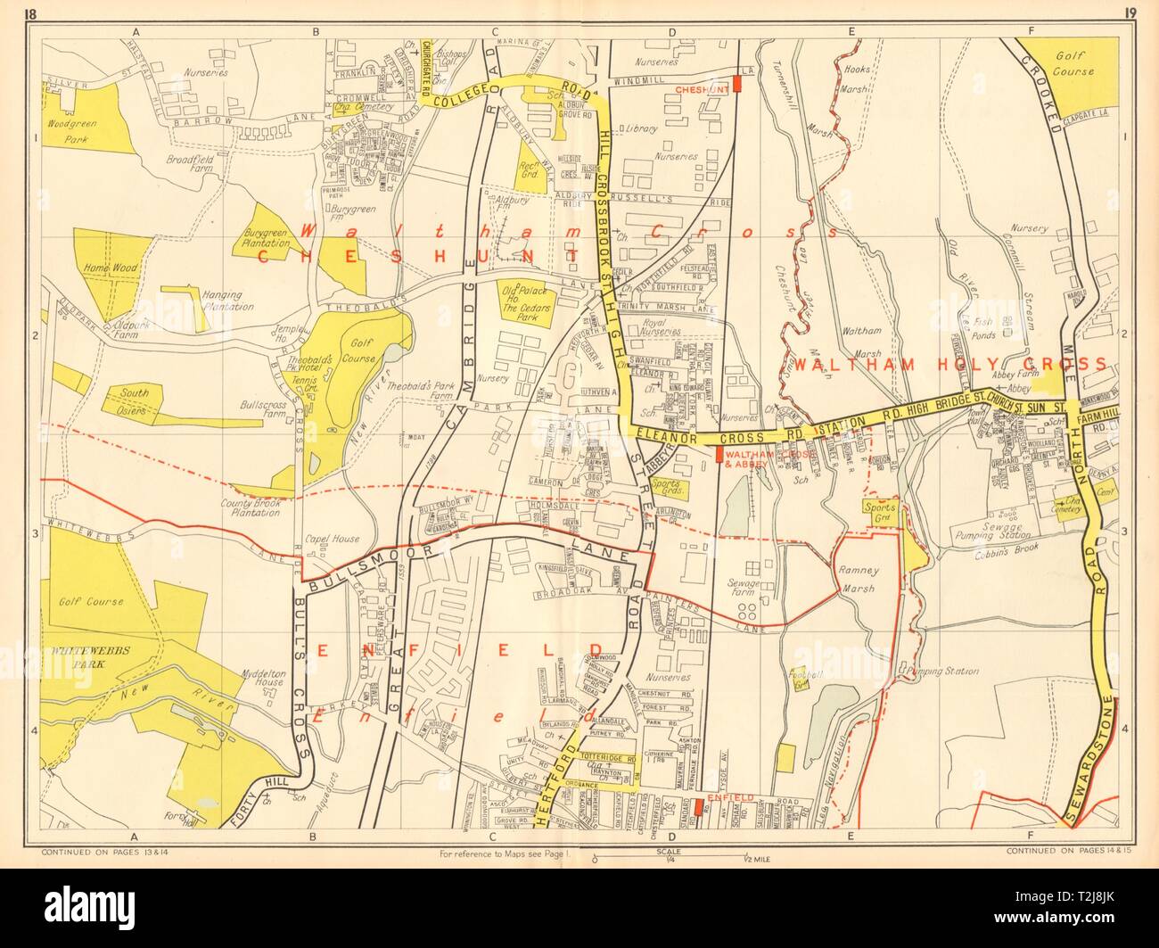 ENFIELD WALTHAM CROSS Cheshunt Theobalds Grove. GEOGRAPHERS' A-Z 1948 old map Stock Photo