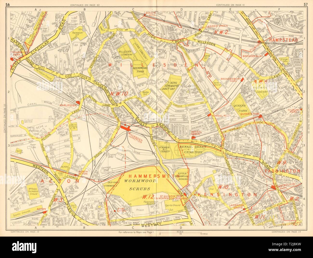 1948 map NW LONDON Willesden Harlesden Kensal Green Brentfield Park Royal.BACON