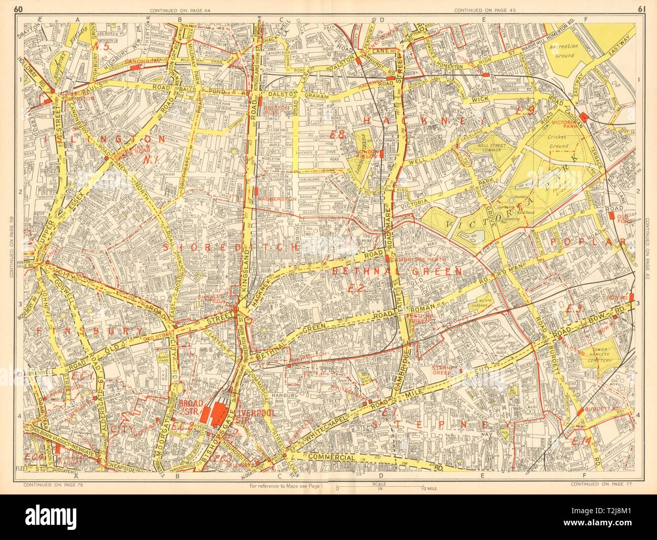 LONDON EAST END Islington Hackney Tower Hamlets City. GEOGRAPHERS' A-Z 1948 map Stock Photo