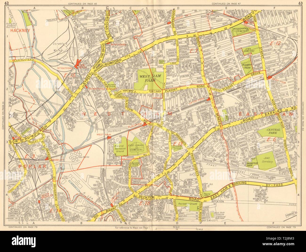 LONDON EAST END Tower Hamlets Newham Stratford West Ham GEOGRAPHERS A-Z 1948 map Stock Photo