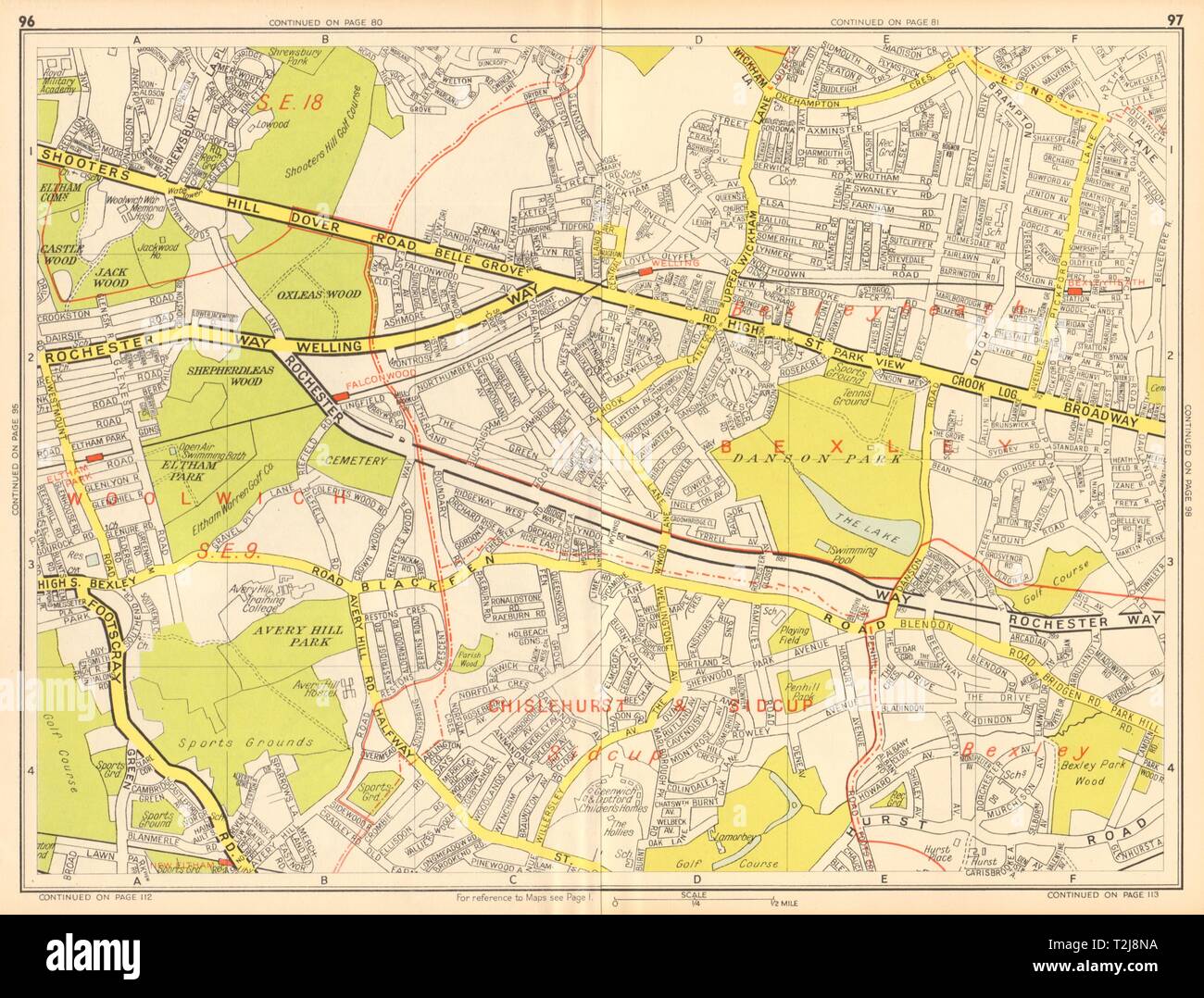 BEXLEY Bexleyheath Eltham East Wickham Shooters Hill. GEOGRAPHERS' A-Z 1948 map Stock Photo