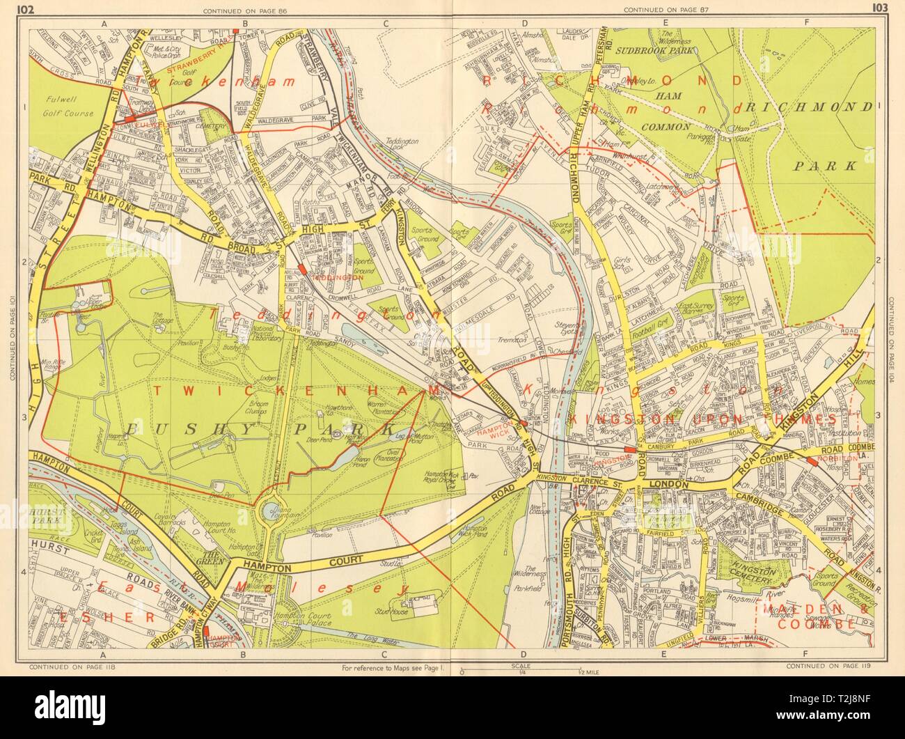 Map Of Bushy Park Teddington Kingston-Upon-Thames Teddington East Molesey Bushy Park Geographers A-Z  1948 Map Stock Photo - Alamy
