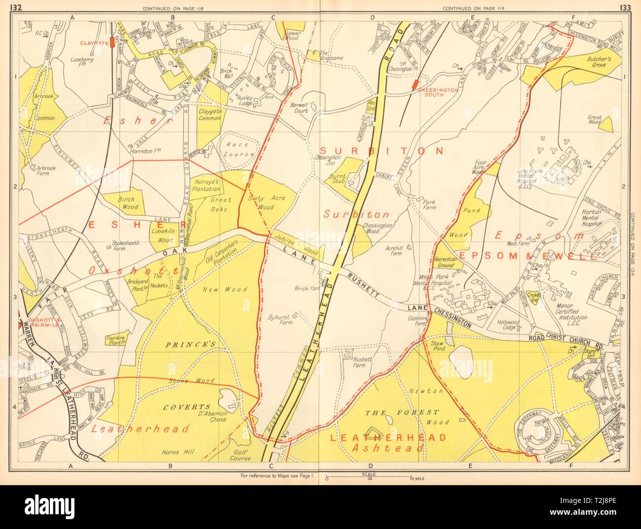 LONDON SW Chessington Claygate Oxshott Surbiton Epsom. GEOGRAPHERS' A-Z 1948 map Stock Photo