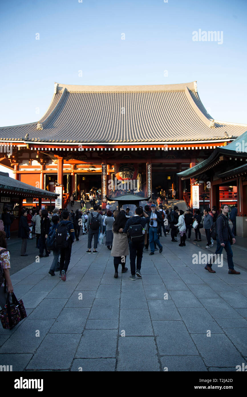 Visitors at Asakusa Temple at Dusk Stock Photo